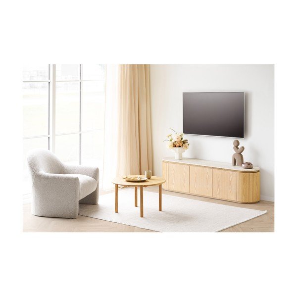 Kreminės spalvos/natūralios spalvos TV spintelė su akmens stalviršiu 160x45x40 cm Larvik – House Nordic-image-3