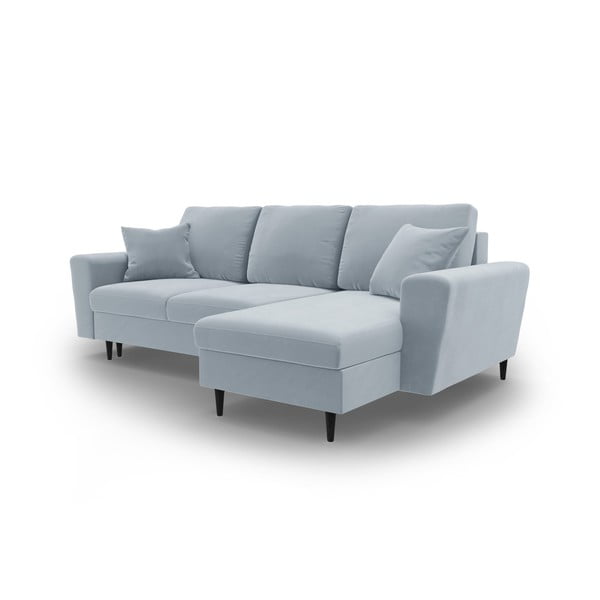 Šviesiai mėlynos spalvos iš velveto sulankstoma/su sandėliavimo vieta kampinė sofa Kyoto – Cosmopolitan Design-image-4