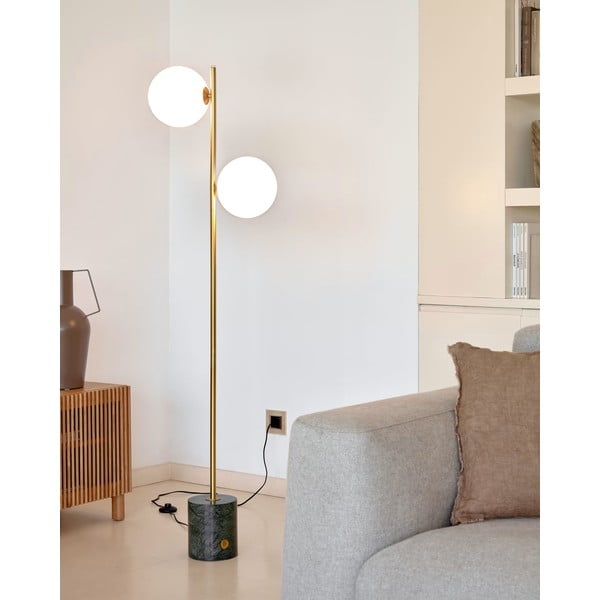 Žalios ir auksinės spalvos grindų šviestuvas su stikliniu gaubtu (aukštis 161 cm) Lonela - Kave Home-image-1