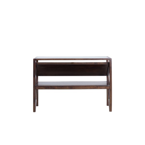 Tamsios natūralios spalvos konsolinis staliukas su stikliniu stalviršiu 41x119 cm Yuki – Light & Living-image-4