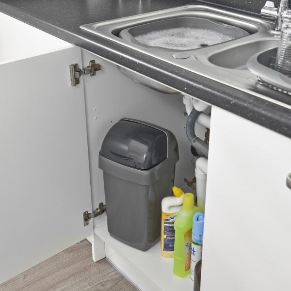 Pilka šiukšliadėžė Addis Roll Top, 22,5 x 23 x 42,5 cm-image-1