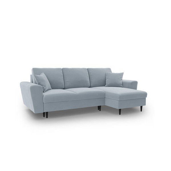 Šviesiai mėlynos spalvos iš velveto sulankstoma/su sandėliavimo vieta kampinė sofa Kyoto – Cosmopolitan Design-image-1