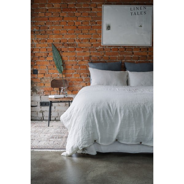 Baltas lininis elastinė paklodės Linen Tales, 90 x 200 cm-image-4