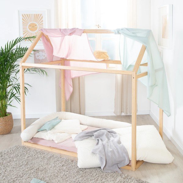 Natūralios spalvos naminė iš bambuko vaikiška lova su čiužiniu /be grotelių 70x140 cm House Bed – Roba-image-4
