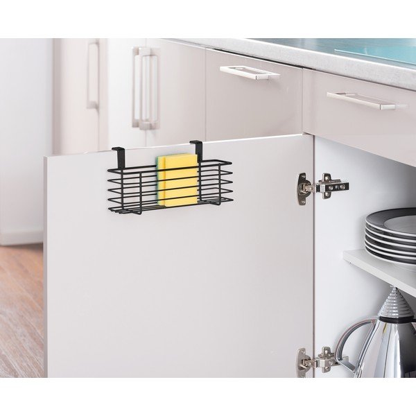 Juodas pakabinamas metalinis krepšelis virtuvės durims Wenko Slim, 24 x 10 cm-image-1