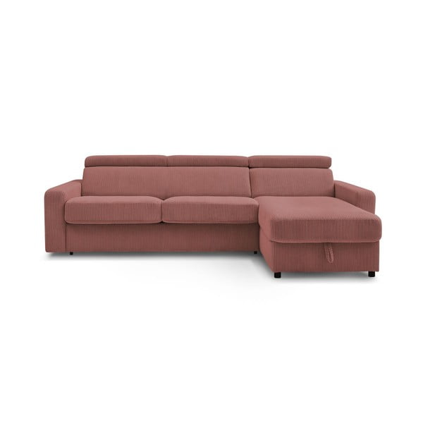 Iš kordinio velveto sulankstoma kampinė sofa rožinės spalvos (kintama) Monaco – Bobochic Paris