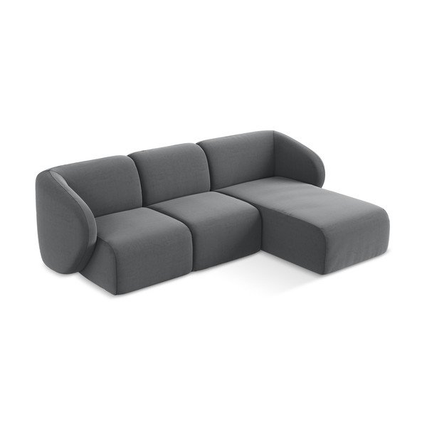 Pilkos spalvos kampinė sofa iš velveto (su dešiniuoju kampu/su gultu) Lani – Makamii-image-2