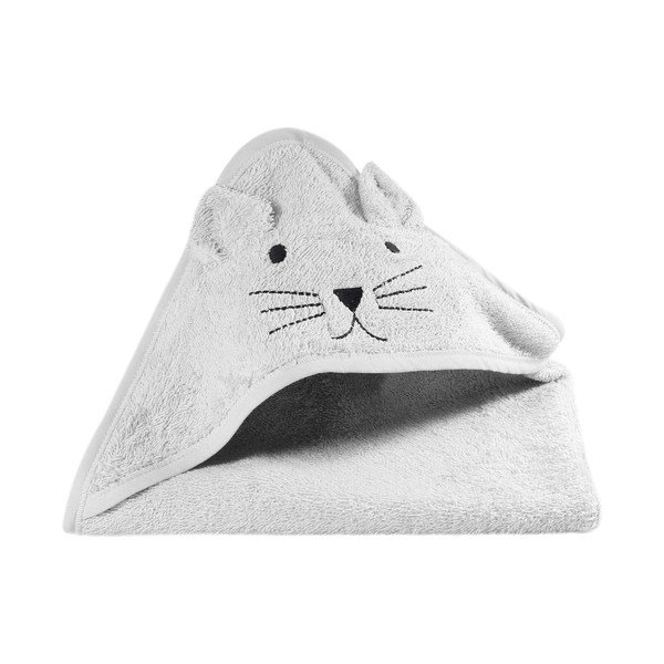 Pilkos spalvos medvilninis vaikiškas rankšluostis su gobtuvu Kindsgut Cat-image-1