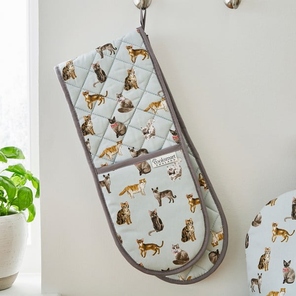 Mėlyna medvilninė dviguba pirštinė Cooksmart ® Curious Cats-image-1