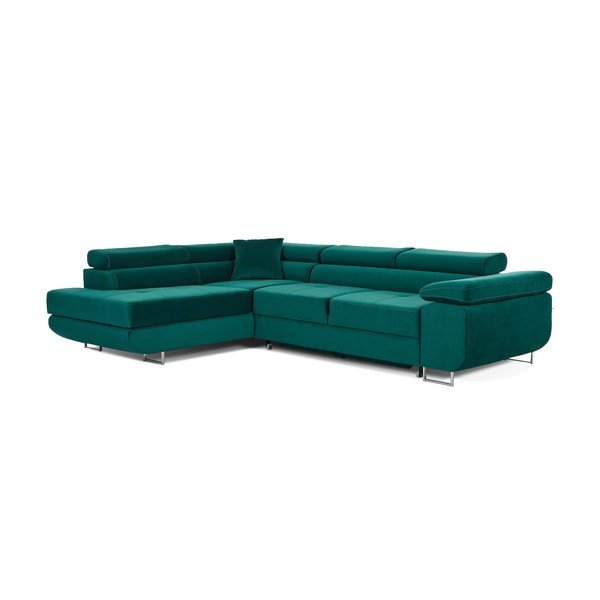 Žalios spalvos iš velveto sulankstoma/su sandėliavimo vieta kampinė sofa (su kairiuoju kampu/„L“ formos) Anton – ELTAP-image-2