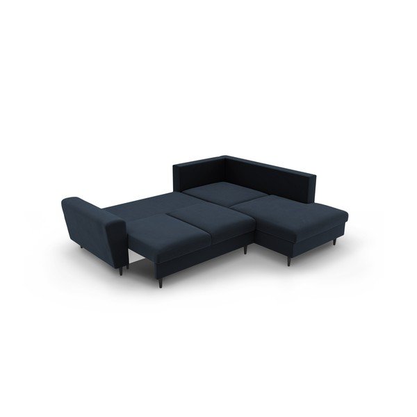 Tamsiai mėlynos spalvos iš velveto sulankstoma/su sandėliavimo vieta kampinė sofa (su dešiniuoju kampu/„L“ formos) Kyoto – Cosmopolitan Design-image-4