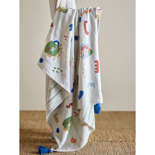 Kreminės spalvos iš perdirbtos medvilnės vaikiškas pledas 130x160 cm Sylvie – Bloomingville Mini-image-1