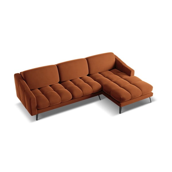 Oranžinės spalvos iš velveto kampinė sofa (su dešiniuoju kampu) Nalu – Makamii-image-4