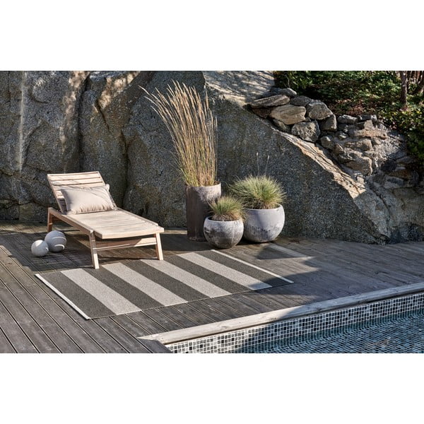 Antracito spalvos/kreminės spalvos lauko kilimas 70x300 cm Bob Charcoal Linen – Pappelina-image-3