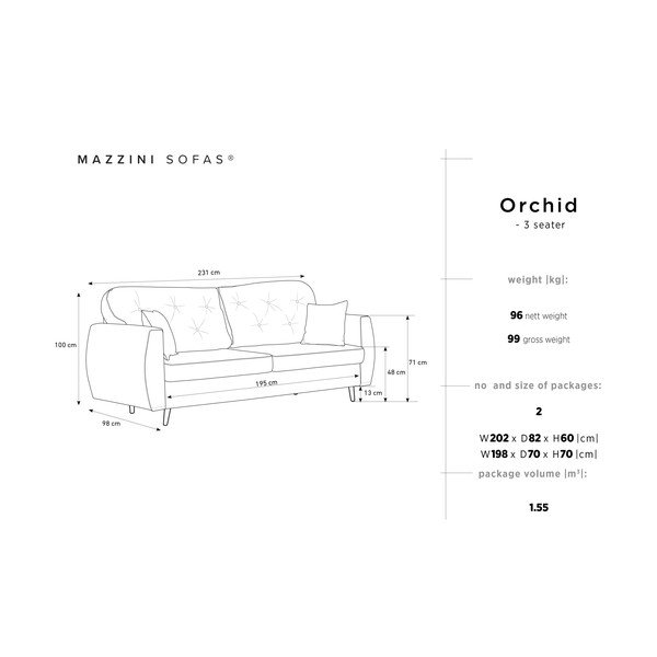 "Mazzini Sofas Orchid" tamsiai pilka trivietė sofa-lova su saugykla-image-2