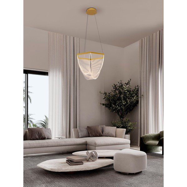 Auksinės spalvos iš aliuminio kabantis šviestuvas LED su pritemdymo funkcija ø 52 cm su gaubtu iš akrilo stiklo Valentin – Nova Luce-image-1