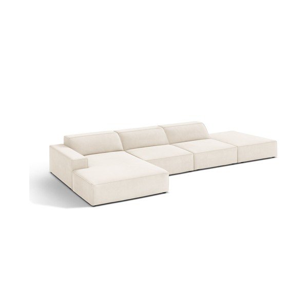Kreminės spalvos modulinė kampinė sofa iš velveto (su kairiuoju kampu/su gultu) Jodie – Micadoni 