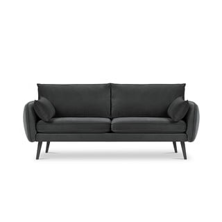 Tamsiai pilka aksominė sofa su juodomis kojomis Kooko Home Lento, 198 cm