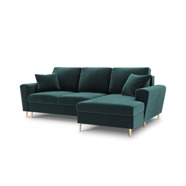 Smaragdinės spalvos iš velveto sulankstoma/su sandėliavimo vieta kampinė sofa (su dešiniuoju kampu/su gultu) Kyoto – Cosmopolitan Design-image-1