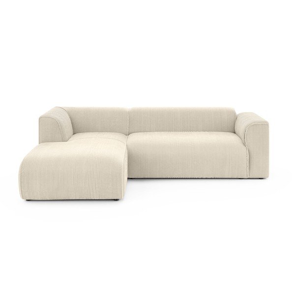 Smėlio spalvos kampinė sofa iš kordinio velveto (su kairiuoju kampu/su gultu) Merid  – Ropez