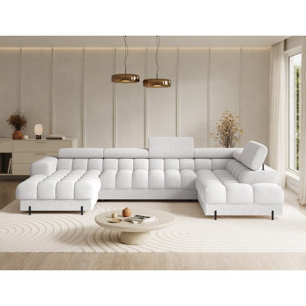 Kreminės spalvos iš boucle sulankstoma kampinė sofa (su dešiniuoju kampu/„U“ formos) Feraria – ELTAP-image-1