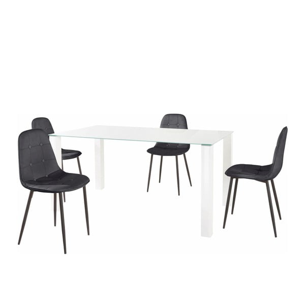 Valgomojo stalo ir 4 juodų kėdžių rinkinys "Støraa Dante", stalo ilgis 160 cm