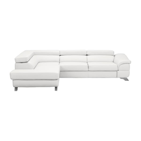 Balta odinė kampinė sofa-lova su dėže "Windsor & Co Sofas Gamma", kairysis kampas