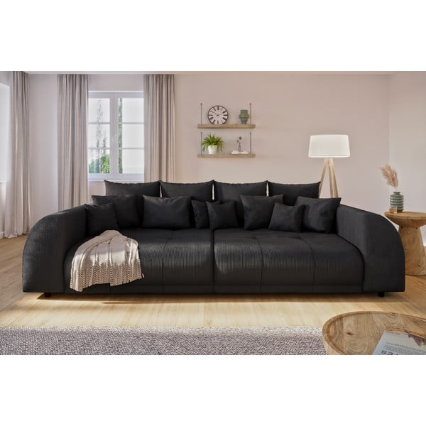 Juodos spalvos iš kordinio velveto sofa 310 cm Vanessa – Ropez-image-1