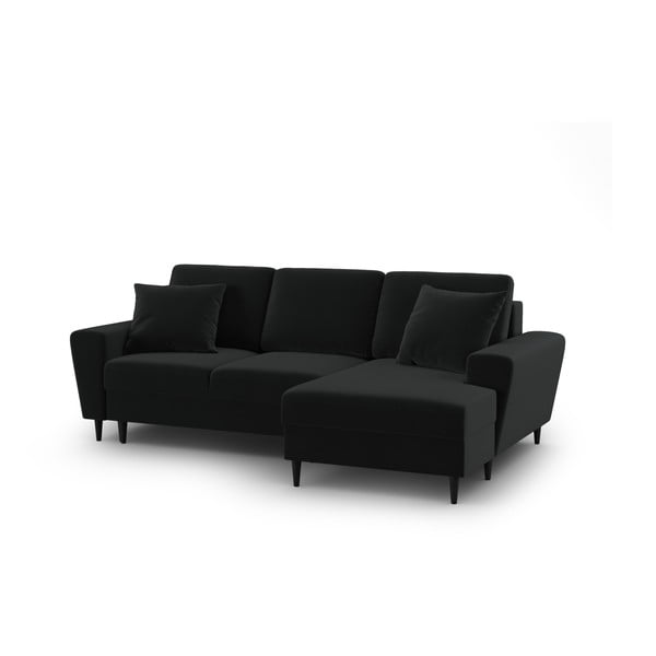 Juodos spalvos iš velveto sulankstoma/su sandėliavimo vieta kampinė sofa (su dešiniuoju kampu/su gultu) Kyoto – Cosmopolitan Design-image-1