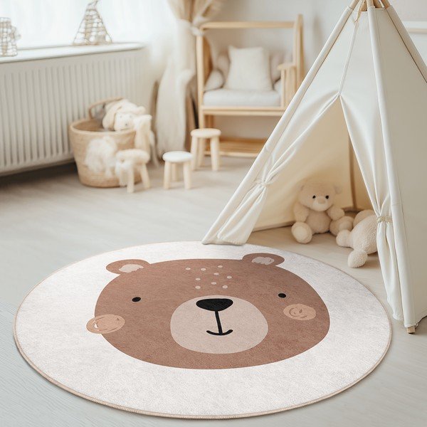 Skalbiamas rudos spalvos/kreminės spalvos vaikiškas kilimas ø120 cm Teddy Bear – Mila Home-image-3