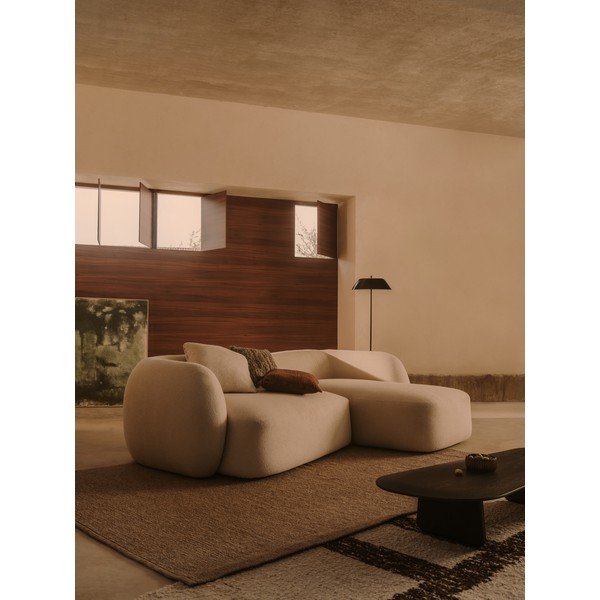 Kreminės spalvos iš šenilinio audinio kampinė sofa (su dešiniuoju kampu/su gultu) Martina – Kave Home-image-1
