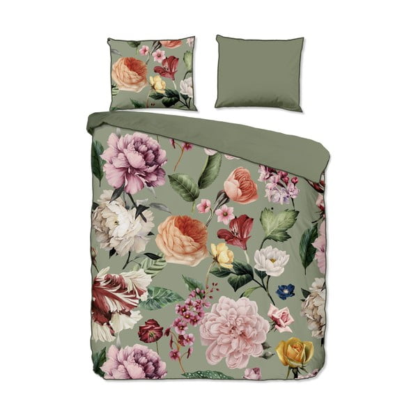 Žalios spalvos iš satino medvilnės dvigulė/itin ilga patalynė 200x220 cm Fiori – Descanso