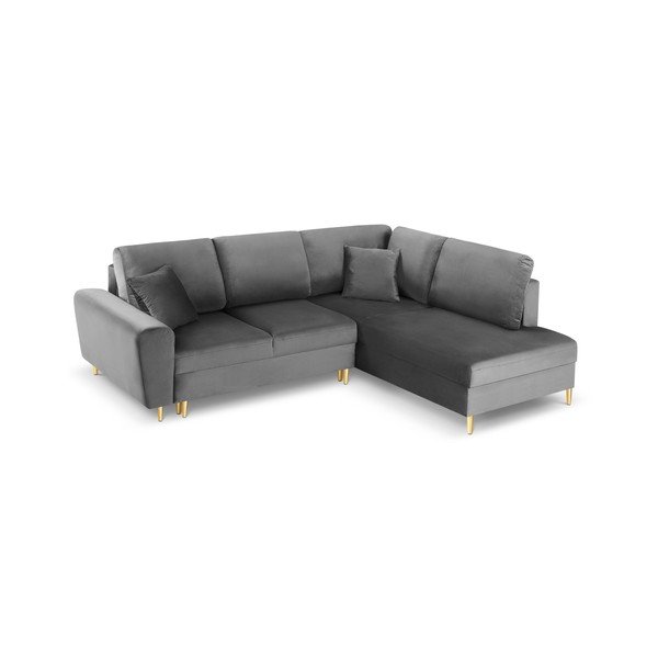 Šviesiai pilkos spalvos iš velveto sulankstoma/su sandėliavimo vieta kampinė sofa (su dešiniuoju kampu/„L“ formos) Kyoto – Cosmopolitan Design-image-1