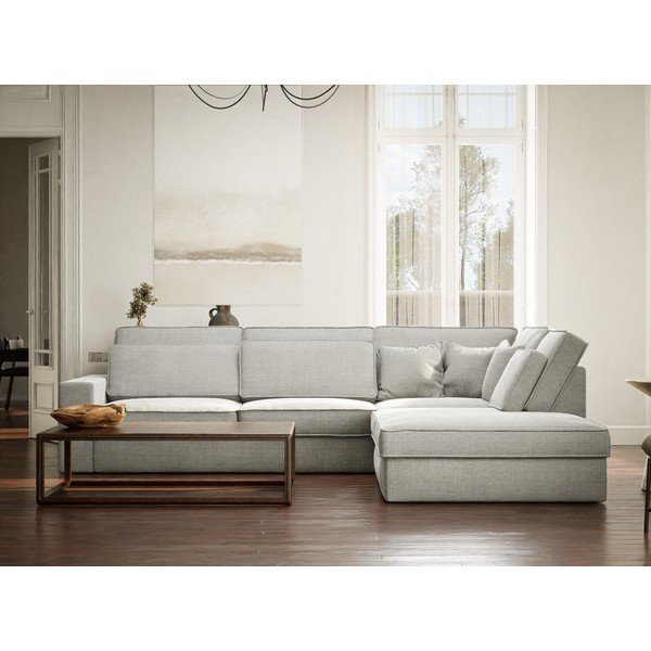 Šviesiai pilkos spalvos kampinė sofa iš šenilinio audinio (su dešiniuoju kampu/„L“ formos) Kirou – Maison de Rêve-image-4