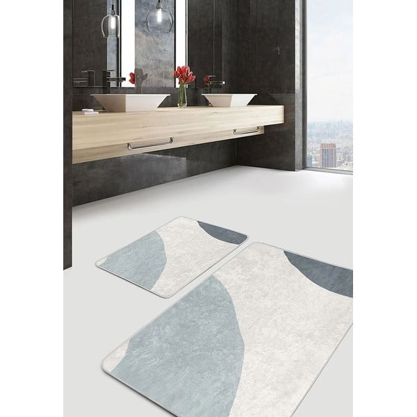 Iš velveto vonios kilimėliai pilkos spalvos/kreminės spalvos 2 vnt. 60x100 cm Abstract Shapes – Mila Home-image-1