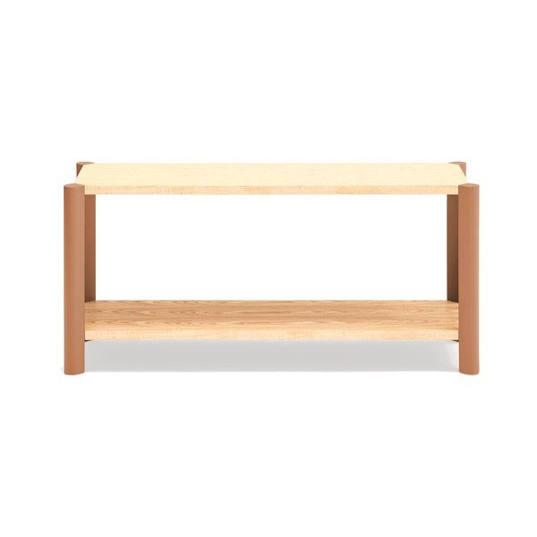 Raudonos plytų spalvos/šviesios natūralios spalvos pastatoma lentyna iš ąžuolo 126x59x43 cm Bona – Teulat