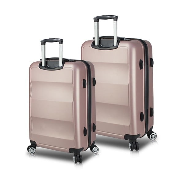 2 rožinių kelioninių lagaminų rinkinys ant ratukų su USB jungtimis My Valice LASSO Cabin & Medium