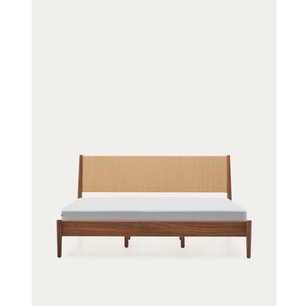 Tamsiai rudos spalvos iš riešutmedžio masyvo dvigulė lova su lovos grotelėmis 180x200 cm Elan – Kave Home-image-4