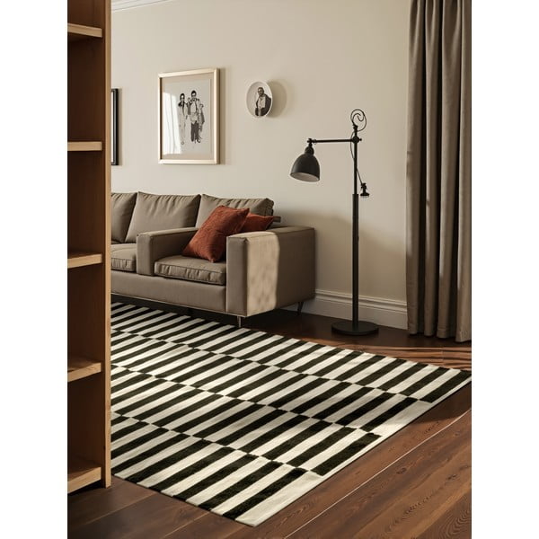 Apverčiamas/rankų darbo iš vilnos kilimas juodos ir baltos spalvos 200x300 cm Donna – Hanse Home-image-4