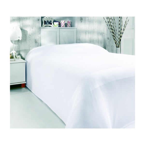 Baltas lengvas bambuko pluošto užtiesalas ant dvigulės lovos "Classic", 200 x 240 cm