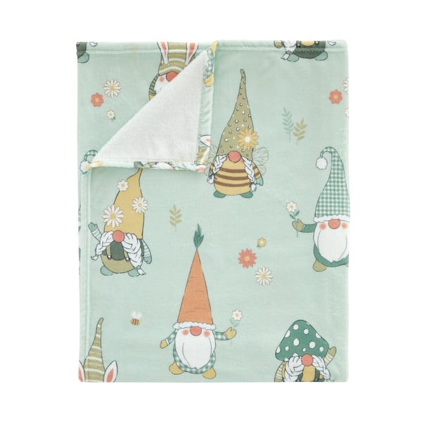 Šviesiai žalios spalvos iš mikropliušo antklodė ir pledas su Velykų motyvu 130x170 cm Spring Gonks – Catherine Lansfield