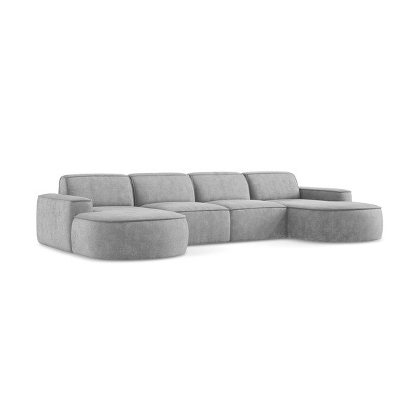 Šviesiai pilkos spalvos iš šenilinio audinio kampinė sofa („U“ formos) Omao – Makamii-image-3