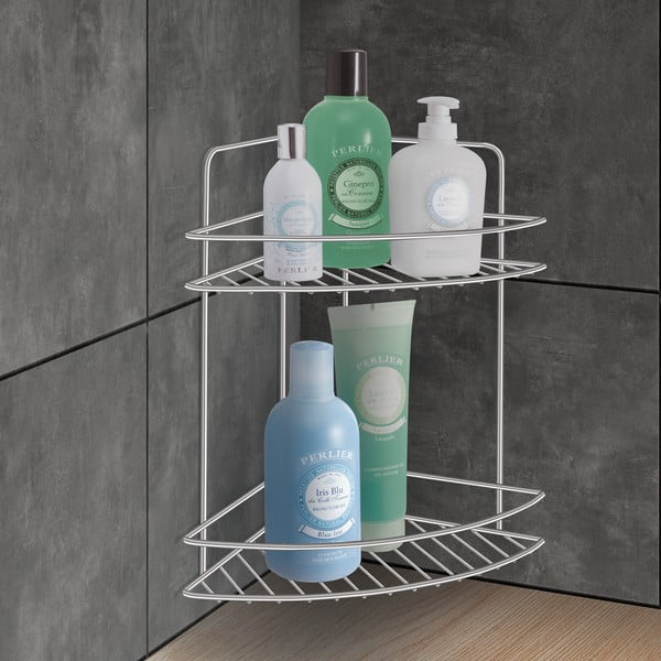 Blizgios sidabrinės spalvos iš plieno vonios lentyna Luxy – Metaltex-image-1