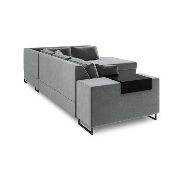 Šviesiai pilka aksominė kampinė sofa-lova Cosmopolitan Design York, kampas dešinėje-image-4