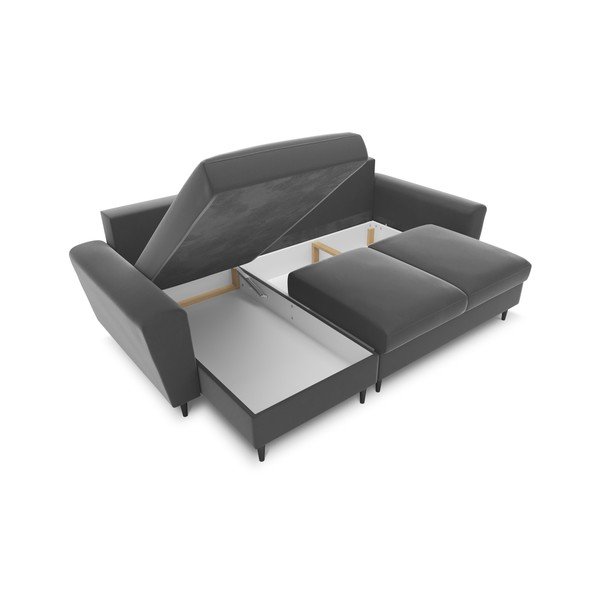 Šviesiai pilkos spalvos iš velveto sulankstoma/su sandėliavimo vieta kampinė sofa Kyoto – Cosmopolitan Design-image-2