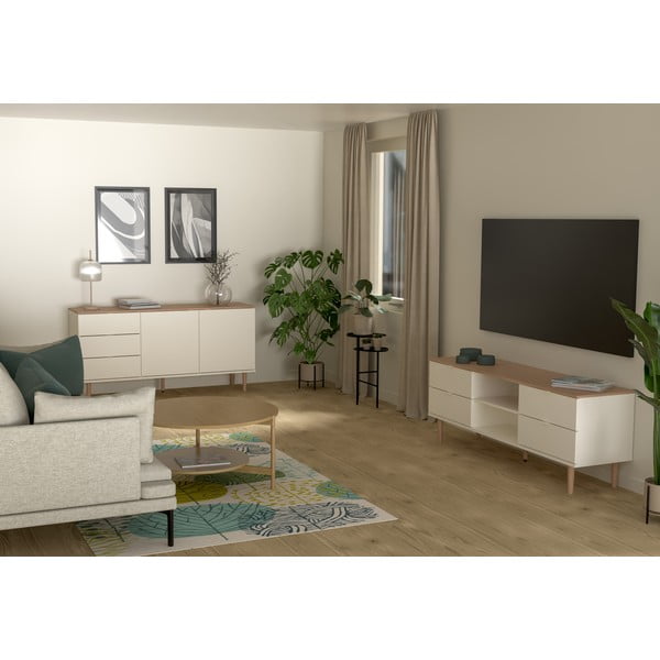 TV spintelė baltos spalvos/natūralios spalvos iš ąžuolo 162x61 cm Skagen – Tenzo-image-1
