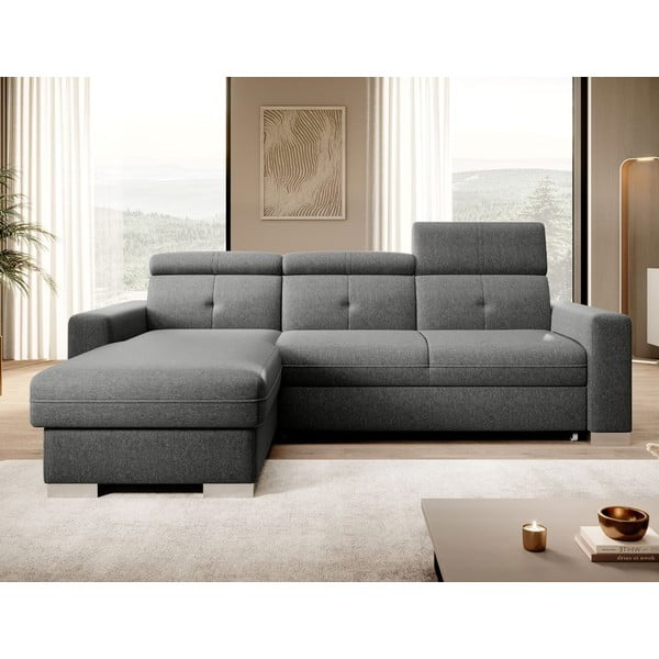 Pilkos spalvos sulankstoma/su sandėliavimo vieta kampinė sofa (su kairiuoju kampu/su gultu) Fresia – ELTAP-image-1