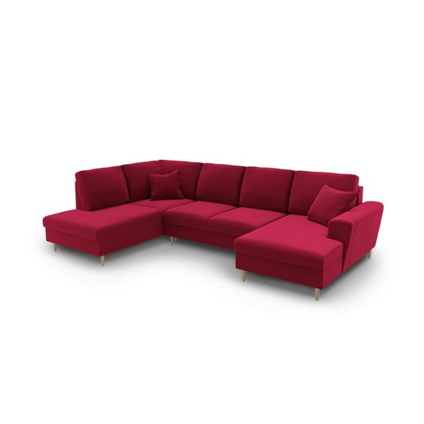 Raudonos spalvos iš velveto sulankstoma/su sandėliavimo vieta kampinė sofa (su kairiuoju kampu/„U“ formos) Kyoto – Cosmopolitan Design-image-1