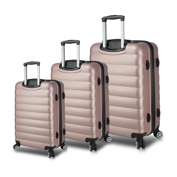3 rožinių kelioninių dėklų ant ratukų su USB jungtimis rinkinys "My Valice RESSO Travel Set