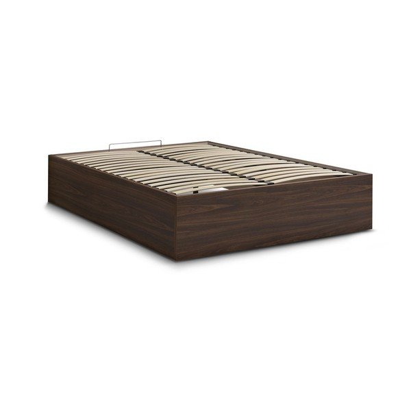 Tamsiai rudos spalvos dvigulė lova iš medžio drožlių plokštės iš beržo su sandėliavimo vieta/be galvūgalio su lovos grotelėmis 140x190 cm Mara – Bobochic Paris